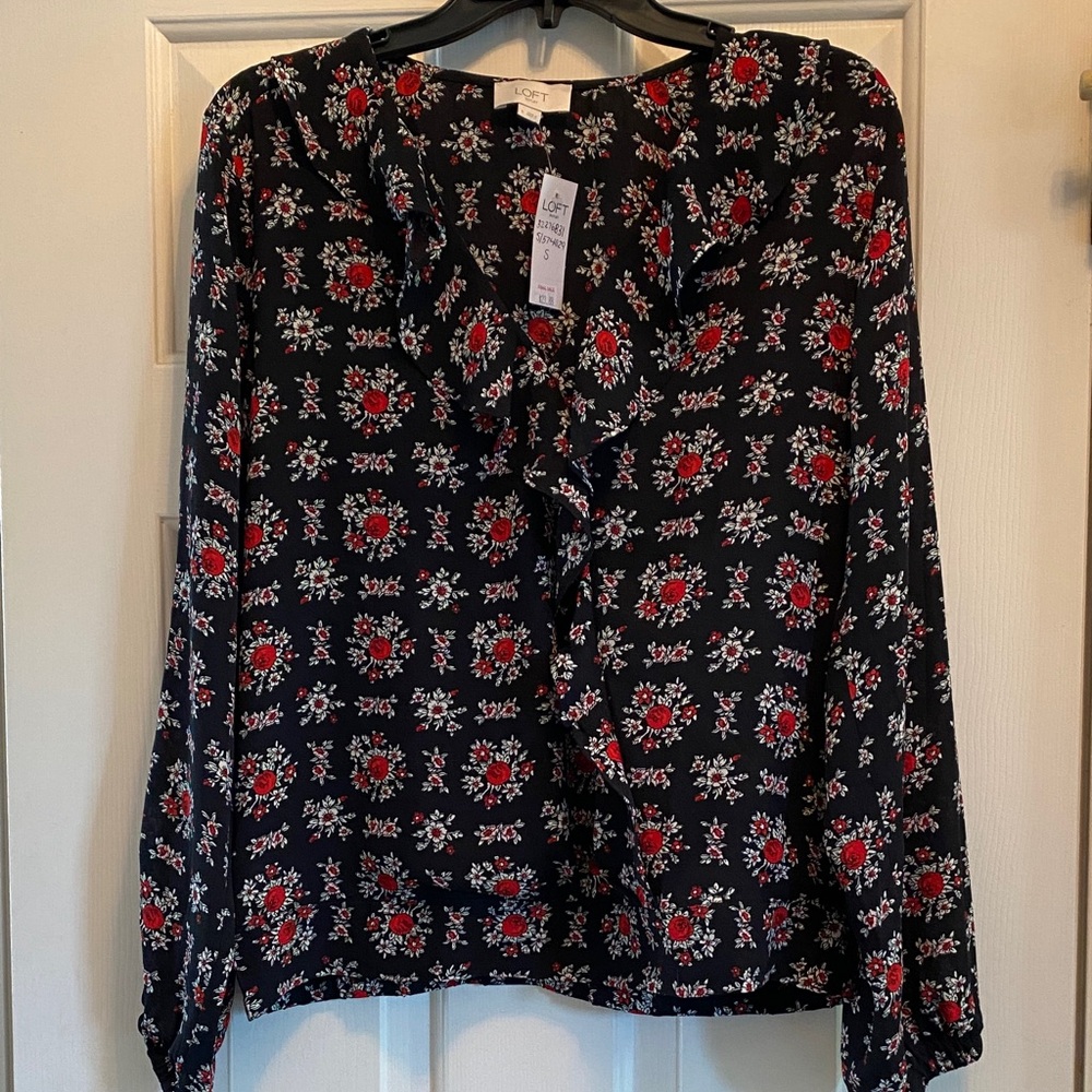 LOFT Floral Patterned Blouse - Black and Red